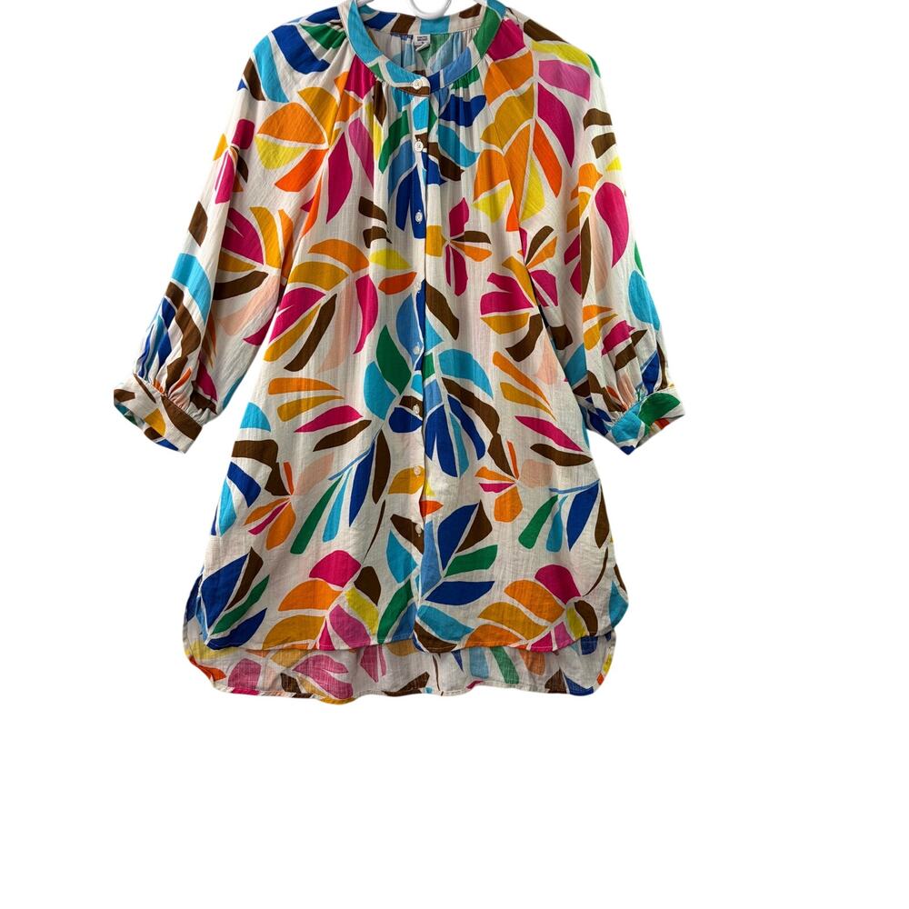Tabitha Brown Botanical Print Puff Sleeve Mini Tunic Dress – Size S